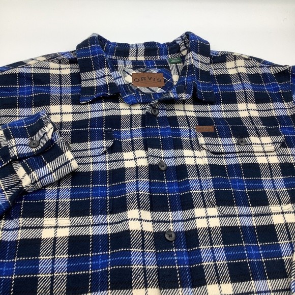 Orvis Long Sleeve Button Up‎ Heavy Flannel Shirt Jacket Blue Plaid Size XL - Picture 1 of 8